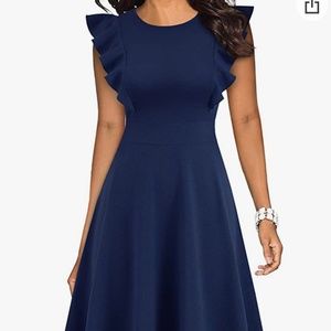 NWT MISFAY Women’s Navy Ruffle Flared A-line Swing Dress in Size Large